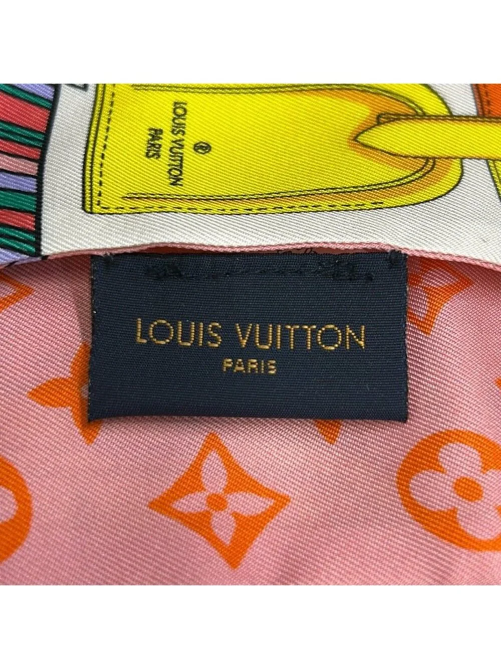 Louis Vuitton Scarf Bandeau My LV Tag Pink White Multi Ribbon Silk